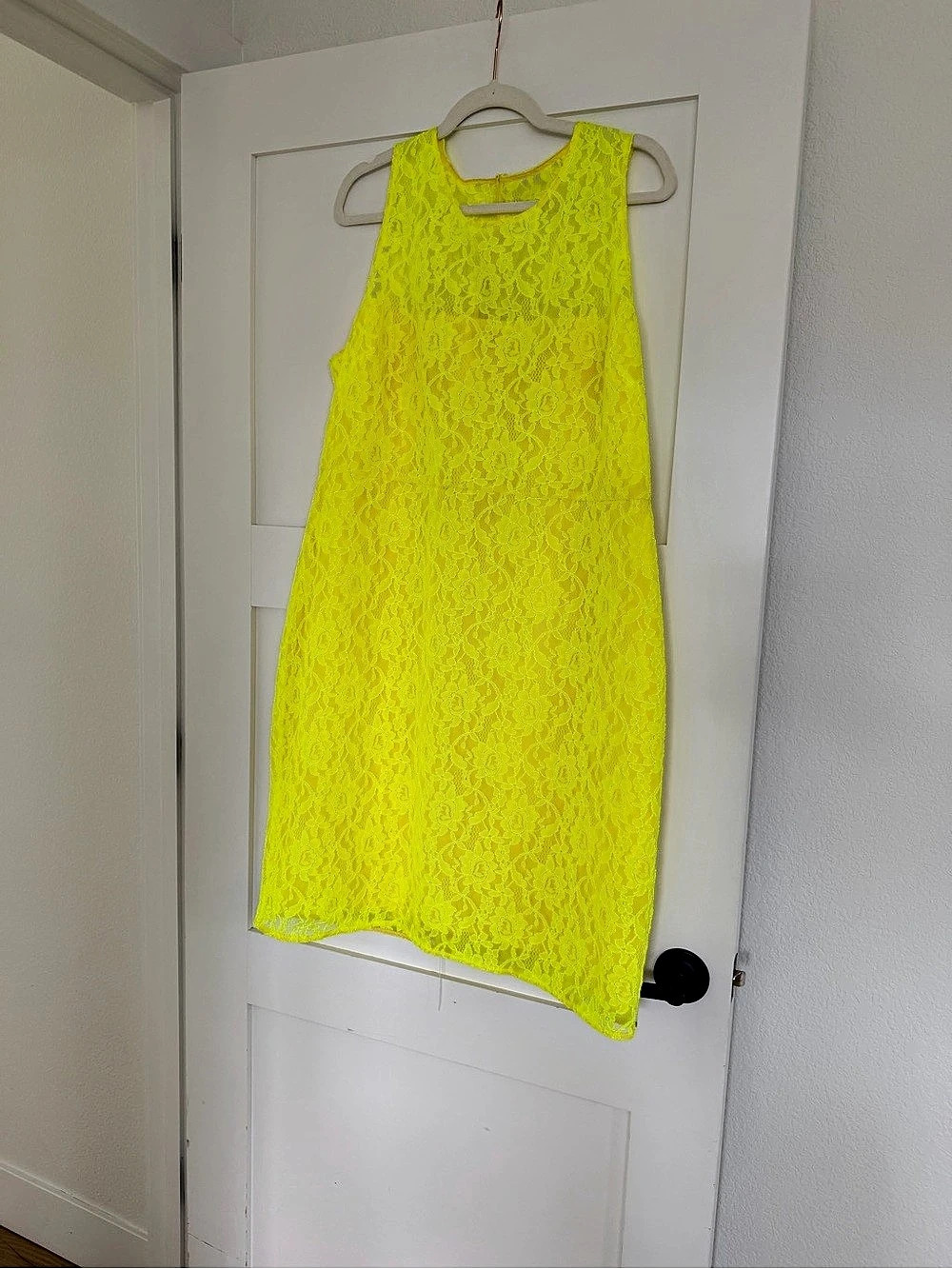 J.Crew Neon Lace Sleeveless Sheath Dress Floral Lace Mini Dress Yellow Size 18 N